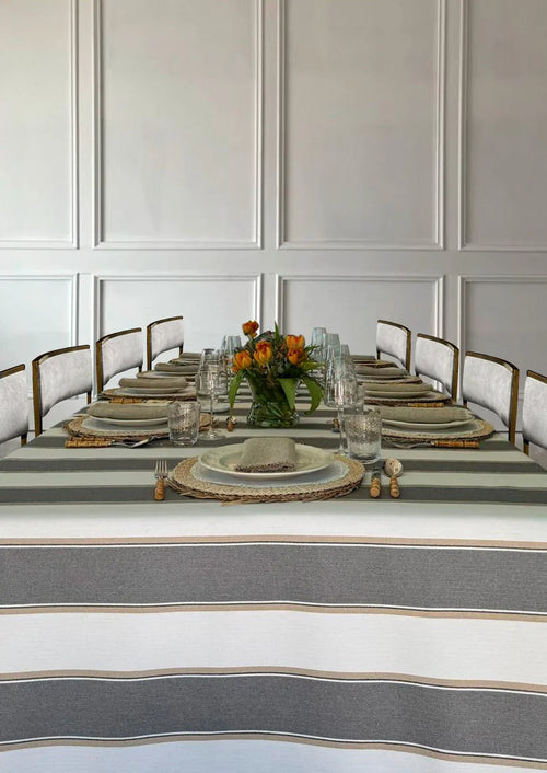 'Grey Stripes' Spill-Resistant Tablecloth