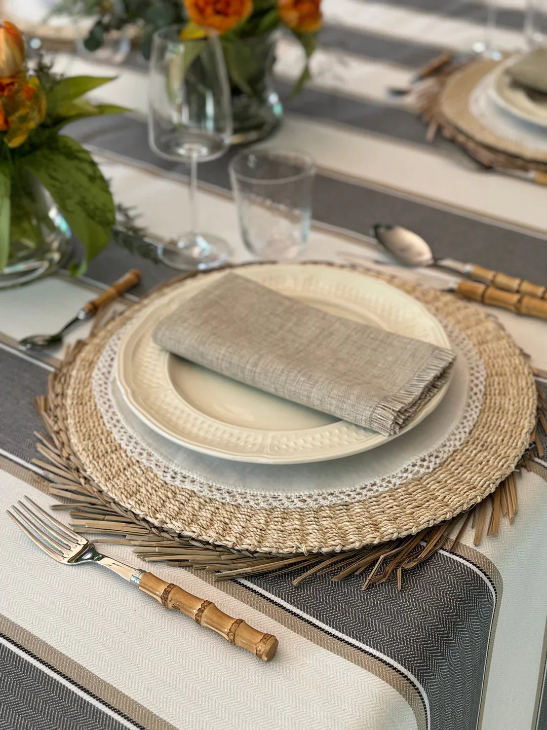 'Grey Stripes' Spill-Resistant Tablecloth