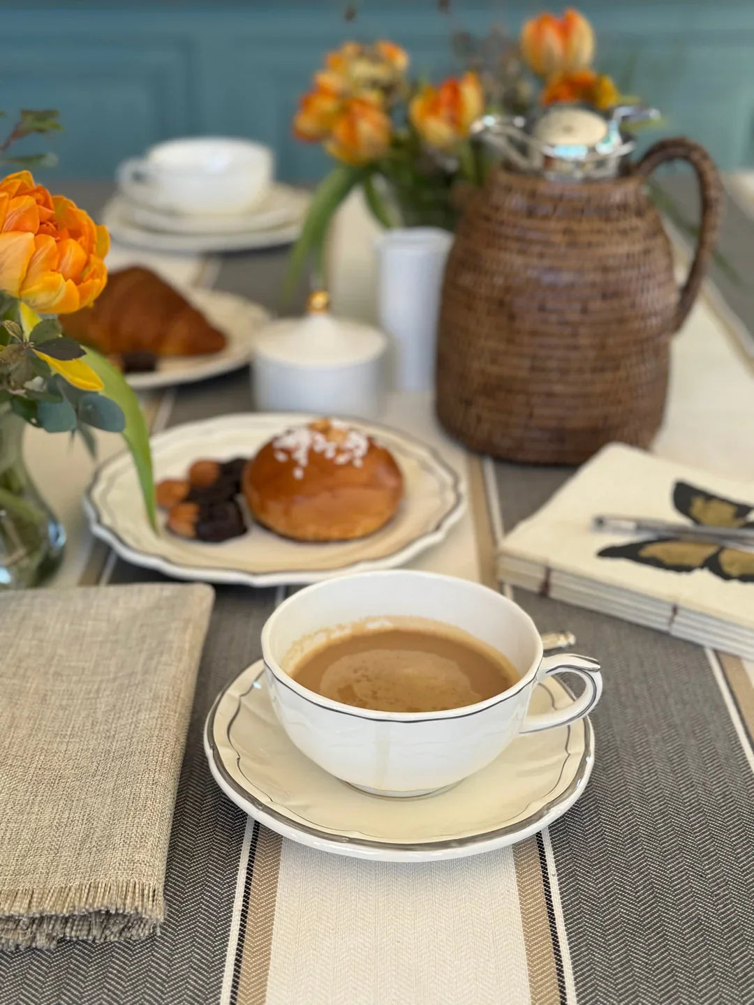 'Grey Stripes' Spill-Resistant Tablecloth